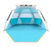 WolfWise Tienda de Playa para 3-4 Personas UPF 50+ Carpa Portátil Easy Up con Protección Solar Montaje al Instante, Toldo de Playa con Porche y Puerta, Azul