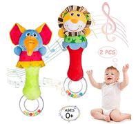 WolinTek 2 Piezas Sonajero de Juguete Suaves Animales Campanas,Juguete de Sonajero Muñeca de Peluche, Peluches Suaves de Bebe Sentido Animales Felpa Juguete para 3 6 9 12 Meses Infantil, Multicolor