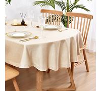 Wolkemer Mantel Ovalado de Lino sintético Resistente a Las Arrugas, Mantel de Tela de 60 x 84 Pulgadas, Color Beige, rústico, para decoración de Mesa de Cocina, Comedor, Interior y Exterior