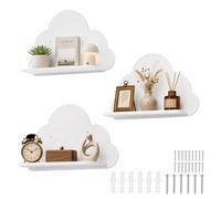 Wolkenregal Kinderzimmer 3er Set Weiß Große Schweberegal Wolke Wandregal 40x11x25cm, Kinderbücherregal mit Schrauben für Kinderzimmer Babyzimmer Deko, Wohnzimmer, Arbeitszimmer