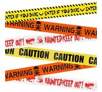 Wolkstello Cinta de Advertencia de Halloween, Cinta Halloween Roja Blanca Amarilla, Cinta de Precaución de Miedo, Decoracion Halloween para Jardín Casa Exterior Áreas de Peligro Encantada