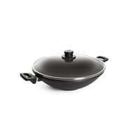 Woll 1136 NL Fundido Wok Titanium Nowo 36 cm diámetro, 11 cm de Alto, con Dos Asas Laterales Incluye Tempura de Barbacoa y Tapa de Cristal de Seguridad