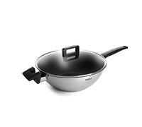 Woll Concept - Sartén para wok y agitador (inductiva, diámetro de 30 cm, altura de 10 cm, apta para todo tipo de fuegos, acero inoxidable, apta para horno hasta 200°, con revestimiento antiadherente),