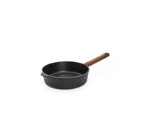 Woll Eco Logic QXR - Sartén de hierro fundido (inductiva, diámetro de 24 cm, 7 cm de alto, con mango de madera resistente y sostenible, apta para todo tipo de cocinas, sin PFAS, revestimiento