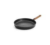 Woll Eco Logic QXR - Sartén plana de hierro fundido (inductiva, diámetro de 32 cm, 5 cm de alto, con mango de madera sostenible extraíble, apta para todo tipo de cocinas, sin PFAS, revestimiento