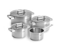 WOLL Steel - Batería de cocina de acero inoxidable (7 piezas, apta para inducción, apta para todo tipo de fuegos, apto para lavavajillas, resistente a la corrosión)