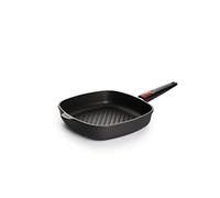 Woll Nowo Titanium Grillpfanne, viereckig, Rillen, 28x28 cm, 6.5 cm Hoch, mit abnehmbarem Stiel Sartenes para freír, plástico Aluminio Cristales de Titanio, Negro, 28 cm