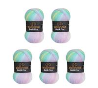 Wollbiene Batik Fine - 5 ovillos de 100 g de lana con degradado multicolor, 500 gramos, multicolor (2010 verde, rosa, blanco pastel)