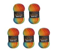 Wollbiene Batik Fine - 5 ovillos de 100 g de lana con degradado multicolor, 500 gramos, multicolor (2060 berry, naranja, verde y turquesa)