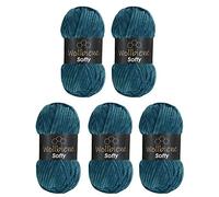 Wollbiene Softy 5 Ovillos de Lana de Chenilla para Tejer - 100g Cada Uno, 500g Total - Hilo Súper Voluminoso para Bebé - Azul Petróleo 36