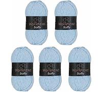 Wollbiene Softy 5 Ovillos de Lana de Chenilla para Tejer - 100g Cada Uno, 500g Total - Hilo Súper Voluminoso para Bebé - Azul Claro 31