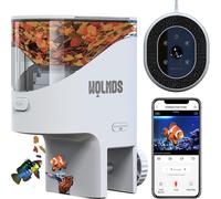 Wolmds Alimentador Automático Peces WiFi con Cámara 2.5K HD Visión Nocturna, Dispensador Inteligente App, 0.2g/0.6g para Acuario, Anti-Humedad, Plan de Alimentación Personalizable