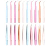 WOLMIK 20 pinzas de plástico coloridas para manualidades, pastillas, puntas rectas y curvas para habilidades motoras finas, extensiones de pestañas