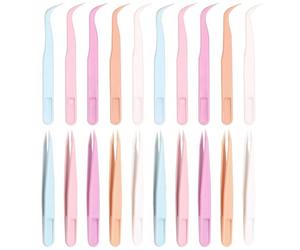 WOLMIK 20 pinzas de plástico coloridas para manualidades, pastillas, puntas rectas y curvas para habilidades motoras finas, extensiones de pestañas