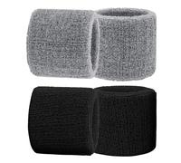 WOLMIK 4 bandas elásticas protectoras para el sudor, para hombres y mujeres, suaves, gruesas, absorbentes, para gimnasio, baloncesto, tenis, correr, ejercicio (negro y gris)