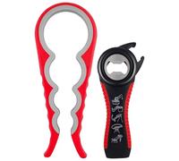 WOLMIK Abrebotellas - Kit de 2 abrebotellas fácil de usar, abridor de tarros 5 en 1 y kit de abridor de botellas 4 en 1, abrelatas multifuncionales, fácil de usar para ancianos y niños, rojo y negro