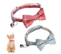 WOLMIK Collares para gatos - 2 collares para gatos con campana y pajarita, collares de seguridad de liberación rápida para gatitos y gatos, ajustable de 8.7 a 11.4 pulgadas, collar de gato a cuadros
