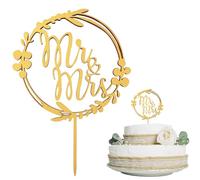 WOLMIK Decoración para tartas de madera, decoración para tartas de boda, Mr & Mrs, color dorado