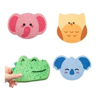 WOLMIK Esponjas de Baño para Bebé con Formas de Animales - 4 Esponjas Suaves Naturales de Masaje para Recién Nacidos y Niños