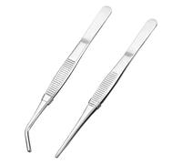 WOLMIK Juego de 2 pinzas dobladas de 16 cm, de acero inoxidable, antideslizantes, largas y rectas y en ángulo, para mascotas acuáticas o corales y manualidades de cocina
