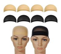 WOLMIK Juego de 8 redecillas de nailon para peluca, gorro de peluca, gorro interior, elástico, transpirable, 4 gorras de peluca beige, 4 redecillas negras