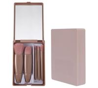 WOLMIK Juego de brochas de maquillaje de viaje, juego de 5 pinceles de cosmética mini completo con estuche con espejo, para pincel de labios, base de maquillaje, polvo de mezcla, mini juego de brochas