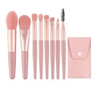 WOLMIK Juego Profesional de 8 Brochas de Maquillaje Mini - Portátil para Base, Polvo, Cosméticos y Sombra de Ojos con Bolsa de Cuero PU