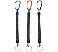 WOLMIK Llavero elástico en espiral - 3 piezas elásticas, seguro con mosquetón, negro, rojo, azul