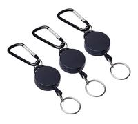 WOLMIK Llavero retráctil, carrete resistente, extensible con cuerda de nailon, soporte para tarjetas de identificación, color negro