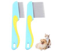WOLMIK Paquete de 2 peines para piojos de pulgas, peines de aseo de acero inoxidable para perros y gatos con dientes redondeados, peine para pulgas, herramienta de desenredado para mascotas pequeñas,