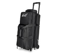 WOLT | 3 Bolsas de Bolos con Ruedas, Bolsa para Bolos, 3 Rodillos para Bolas con Compartimento Separado para Zapatos y Bolsillo para Accesorios, Mango retráctil se extiende hasta 96,7 cm (Negro