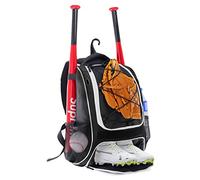 WOLT Mochila de béisbol Juvenil, Mochila para Equipo de béisbol, sófbol y tee-Ball, jóvenes y Adultos, con Soporte para Bate, Casco, Guantes y Compartimento para Zapatos y Gancho de Valla (Negro)
