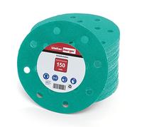 Woltersberger® 50 piezas Papel de lija de 150 mm | Papeles de Lija Abrasivos con 15 Agujeros para Lijadora Excéntrica | grano P1200 verde | para un lijado óptimo, versátil