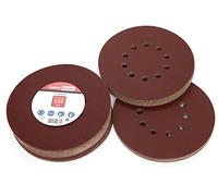 Woltersberger Ruedas abrasivas 50 piezas diámetro 225 mm, grano tamaño P40, P60, P100, P120, P180, 10 orificios en rojo