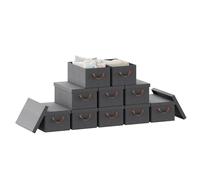WOLTU 10 Piezas Cajas Organizadoras de Tela, Cestas Plegables para Guardar Ropa y Juguetes, con Tapa y Asas, Gris, 48x29x20cm
