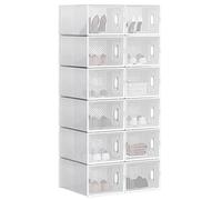 WOLTU 12X Cajas de Zapatos Transparentes, Cajas de Plástico Apilables y Plegables, Organizador de Almacenaje de Guardarropa, Zapateros con Tapa Frontal, 35x25x19 cm