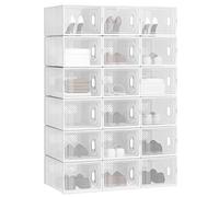 WOLTU 18X Cajas de Zapatos Transparentes, Cajas de Plástico Apilables y Plegables, Organizador de Almacenaje de Guardarropa, Zapateros con Tapa Frontal, 35x25x19 cm