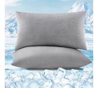 WOLTU 2 Piezas de Funda Almohada Fresca ARC-Chill, Funda Protectora para Almohada de Fibra Fría, Q-MAX>0,45, Suave, Antiestática y Transpirable con Cremallera, Lavable a Máquina, 50x70 cm, Gris