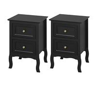 WOLTU 2 x Mesitas de Noche Mesilla Auxiliar Sofá Mueble con Espacio de Almacenamiento Mesa para Cama Café Dormitorio con 2 Cajones 40x30x60cm Negro MDF TS119sz