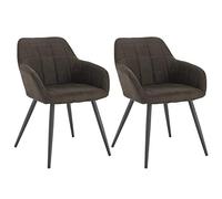 WOLTU 2 x Sillas de Comedor Nordicas Estilo Vintage Juego de 2, Silla de Cocina Silla Tapizada con Reposabrazos Tapizadas Tela, Estructura de Metal, Marrón Oscuro BH224dbr-2
