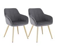 WOLTU 2 x Sillas de Comedor Nordicas Estilo Vintage Juego de 2, Silla de Cocina Silla Tapizada con Reposabrazos Tapizadas Terciopelo, Estructura de Metal, Gris Oscuro BH232dgr-2