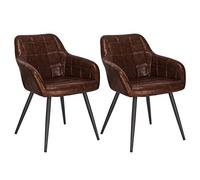 WOLTU 2 x Sillas de Comedor Nordicas Estilo Vintage Juego de 2, Silla de Cocina Silla Tapizada con Reposabrazos Tapizadas Cuero sintético, Estructura de Metal, Marrón Oscuro BH245dbr-2