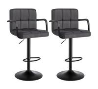 WOLTU 2 x Taburete de Bar con Respaldo Estilo Vintage Regulable en Altura y Giratorio Terciopelo Taburete Giratorio Silla de Bar para Bar Cocina Salon Dormitorio Gris Oscuro BH223dgr-2