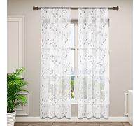 WOLTU 2X Cortinas Translúsida Infantil 2 Unidades 140 x 225 cm Cortina Bordado Moderno Visillos Dibujos Lino Decoracón Mueble para Salon Habitación Cocina Baño Gris