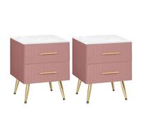 WOLTU 2X Mesita de Noche con 2 Cajones Mesilla Auxiliar Sofá Mueble con Espacio de Almacenamiento Mesa de Café para Cama 40.5x41x51cm Blanco Rosa Terciopelo MDF TS134rs-2
