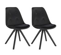 WOLTU 2X Silla de Comedor Nórdica Asiento de Terciopelo Estilo Vintage Pata de Madera Maciza con Respaldo Silla Diseño Moderno Negro BH196sz-2