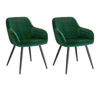 WOLTU 2X Sillas de Comedor Nordicas Estilo Vintage Juego de 2, Silla de Cocina Silla Tapizada con Reposabrazos Tapizadas en Terciopelo, Estructura de Metal, Verde Oscuro BH93dgn-2
