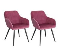 WOLTU 2X Sillas de Comedor Nordicas Estilo Vintage Juego de 2, Silla de Cocina Silla Tapizada con Reposabrazos Tapizadas en Terciopelo, Estructura de Metal, Burdeos BH93bd-2