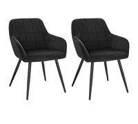 WOLTU 2X Sillas de Comedor Nordicas Estilo Vintage Juego de 2, Silla de Cocina Silla Tapizada con Reposabrazos Tapizadas en Terciopelo, Estructura de Metal, Negro BH93sz-2