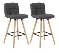 WOLTU 2X Taburete de Bar con Respaldo, Marco de Madera Asiento de Lino para Cocina, Bar, Paquete de 2 Unidades Gris Oscuro